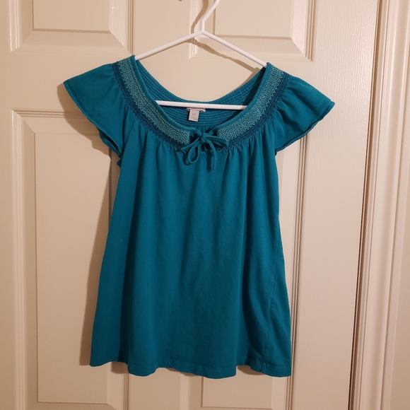 2/$20 Old Navy Flutter Sleeve Tshirt Teal Size Small - Picture 3 of 11